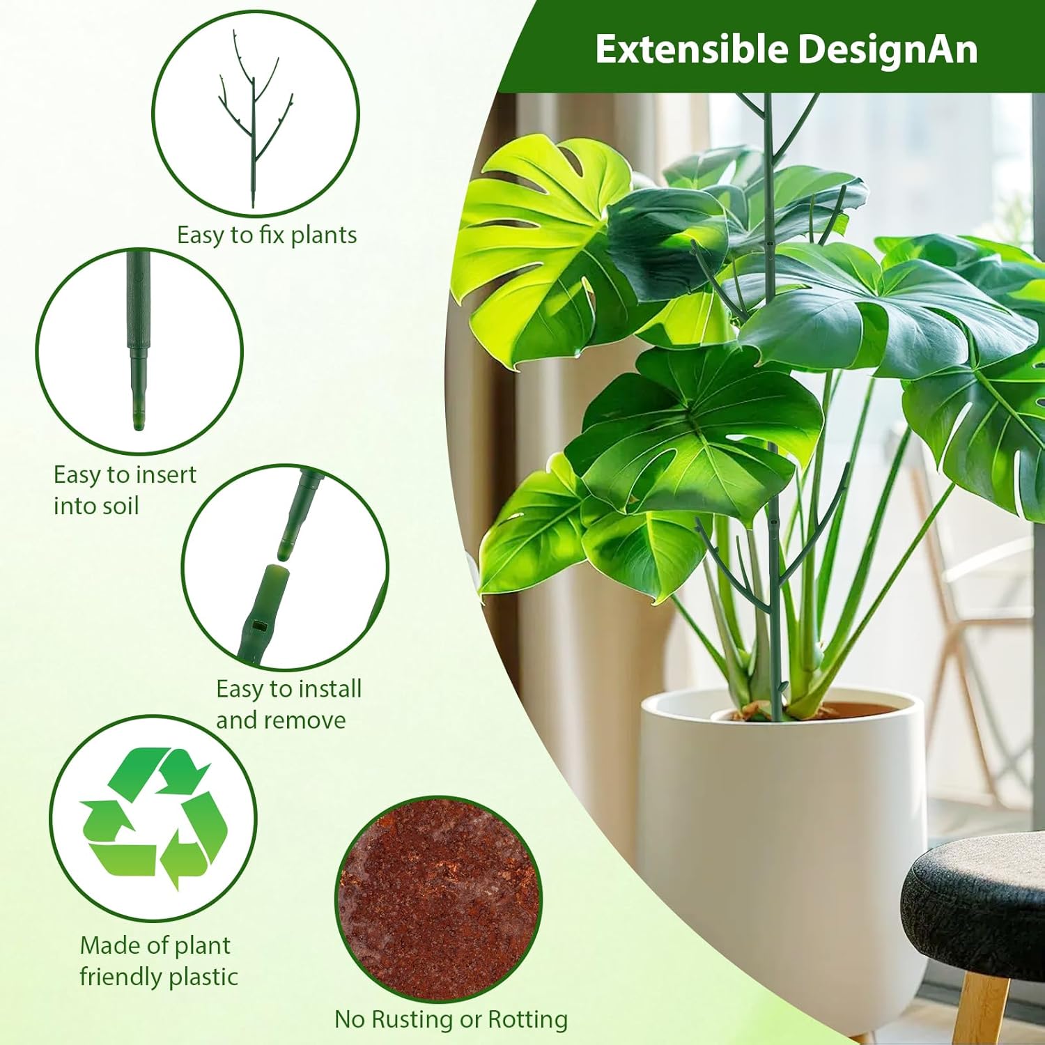 PERSZEN 6 Pack Stackable Monstera Plant Support, Plant Stakes for Indoor and Outdoor Plants Use, Garden Stakes for Climbing and Potted Plants, Pothos, Philodendron