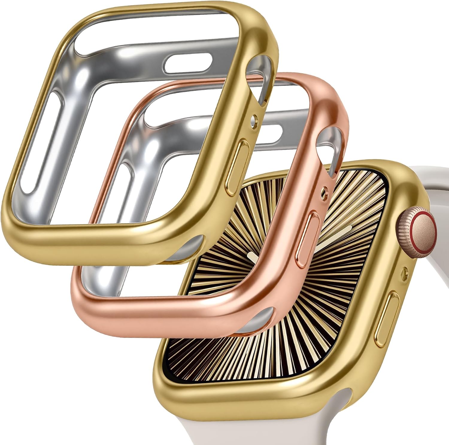 JR.DM 2 Pack 45mm Soft Flexible TPU Case Compatible for Apple Watch Series 9/8/7 Touchable Screen Lightweight Anti-Scratch All-Around Protector Thin Guard Shockproof Cover for iWatch, Gold+Rose Gold