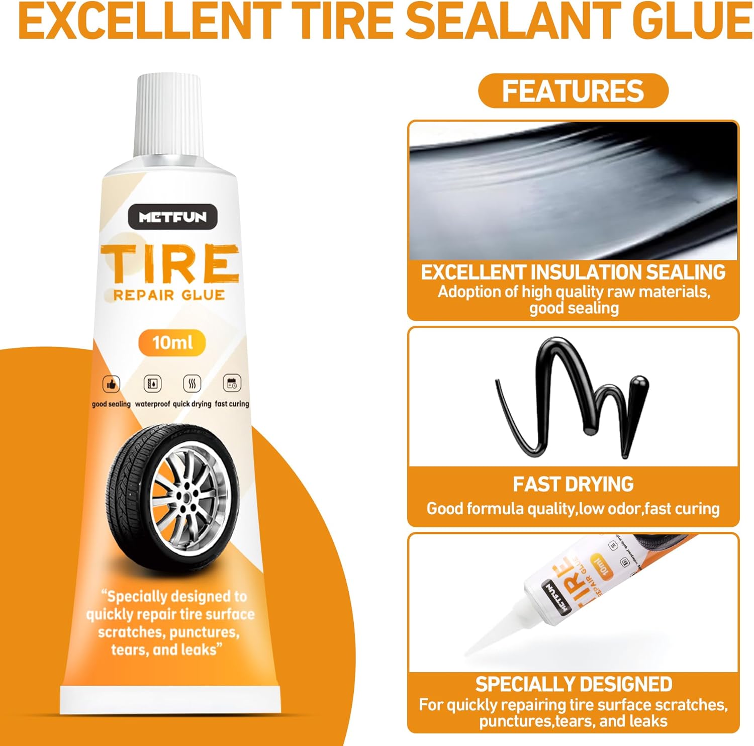40 PCS Quick Fix Screw-in Tire Plug Kit with 2 Tubes of Sealant Glue