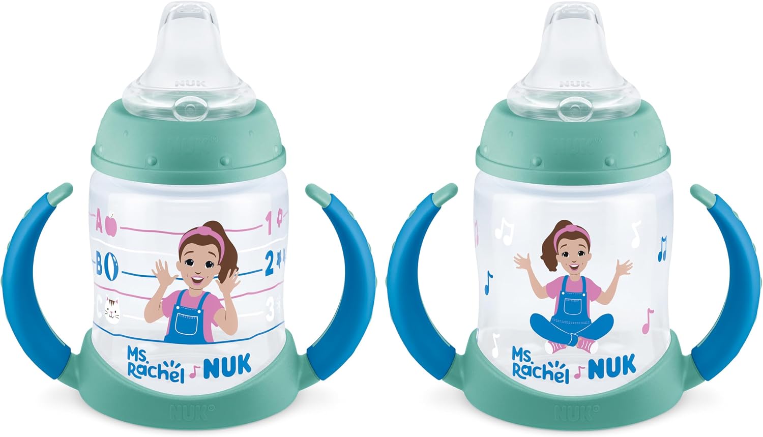 NUK Learner Cup, Ms. Rachel, 5 oz, 6+ Months, 2 Pack – Soft Spout, Easy-Grip Handles, BPA Free, Spill Proof Transition Sippy Cup