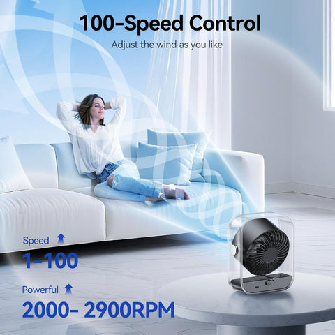 KIMMOO Rechargeable USB Desk Fan, Quiet Table Fan with Turbo Airflow, 100 Speeds, Digital Display, 90° Rotating, Small Battery Desktop Fans for Bedroom Home Office Travel, Black