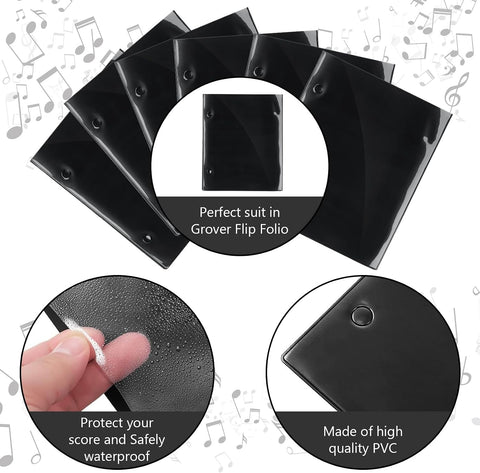 Outus 6 Pcs Marching Band Flip Folder for Lyre, Single/Double-Sided Waterproof Flip Folder Pages 7.5 x 6.3 Inch 2-Hole Sheet Music Holder Marching Band Accessory for Drum Corps (Single Side)