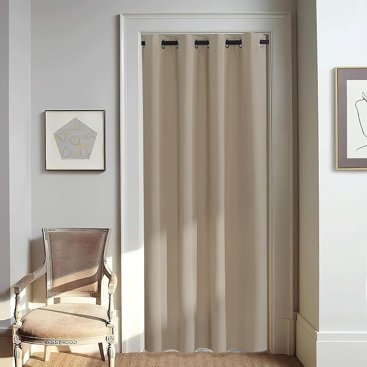 NICETOWN Door Curtain for Closet Doors 80 Inches Long 1 Panel, Blackout Doorway Curtain for Open Closet Bedroom, Room Divider Living Room for Privacy (Taupe, 1 Panel, 46W x 80L)