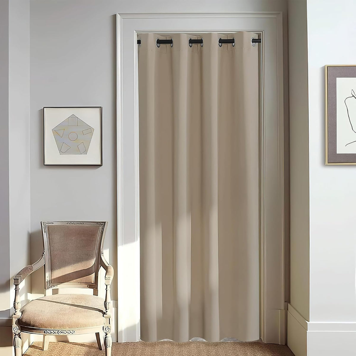 NICETOWN Door Curtain for Closet Doors 80 Inches Long 1 Panel, Blackout Doorway Curtain for Open Closet Bedroom, Room Divider Living Room for Privacy (Taupe, 1 Panel, 46W x 80L)