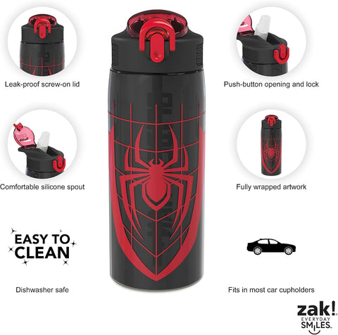 Zak Designs Spider-Man 25oz Leak-Proof Straw Kids Water Bottle, Plastic