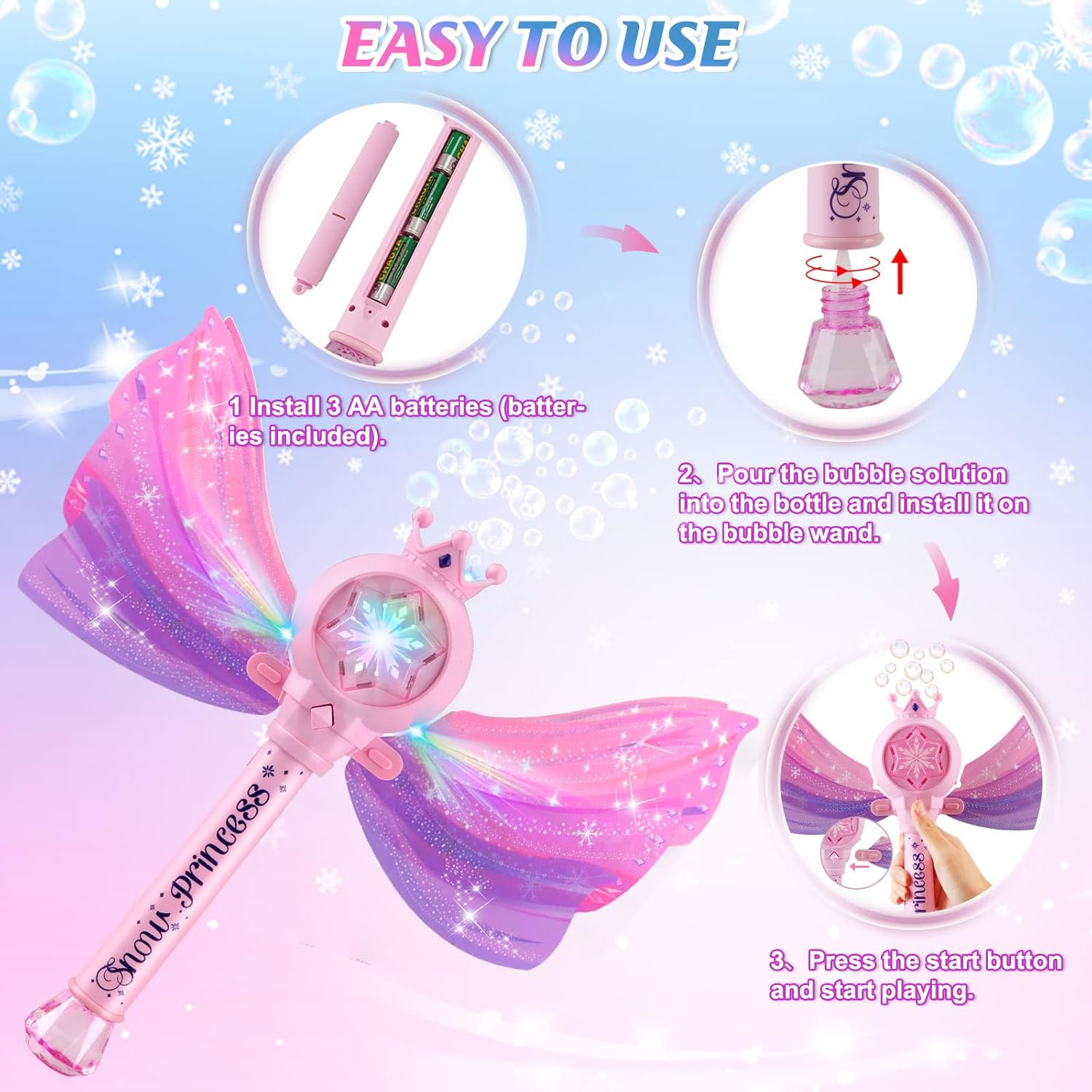 Bubble Wand for Kids, LED Light Music Bubble Toys Girl Gifts Age 3+