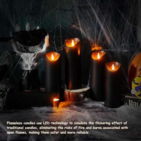 Nimiko Flameless Candles with Remote, Battery Operated Flickering Flameless Candles, LED Candles with Timer 2/4/6/8H, with Realistic LED Candles Set of 12 (D2.2 x H 5" 6" 7") (Black)
