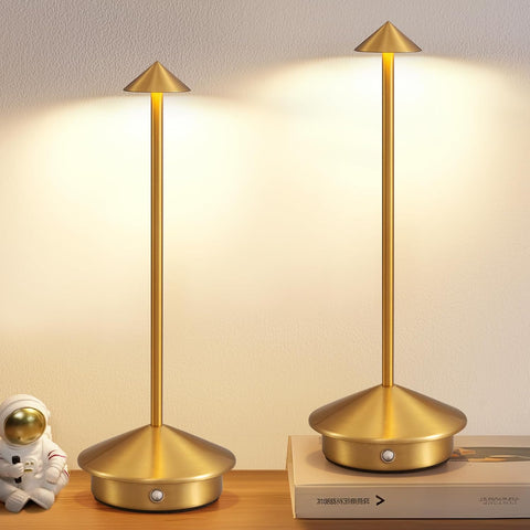 Modern Cordless Table Lamp Set of 2, Gold Portable LED Desk Lamps