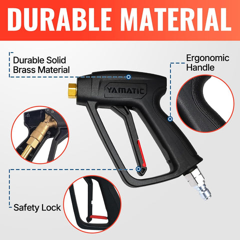 YAMATIC Short Pressure Washer Gun with Stainless Steel 3/8" QC 4000 PSI