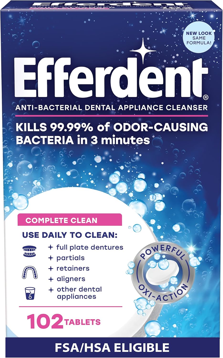 Efferdent Denture Cleaner Tablets, Complete Clean, 102 Count