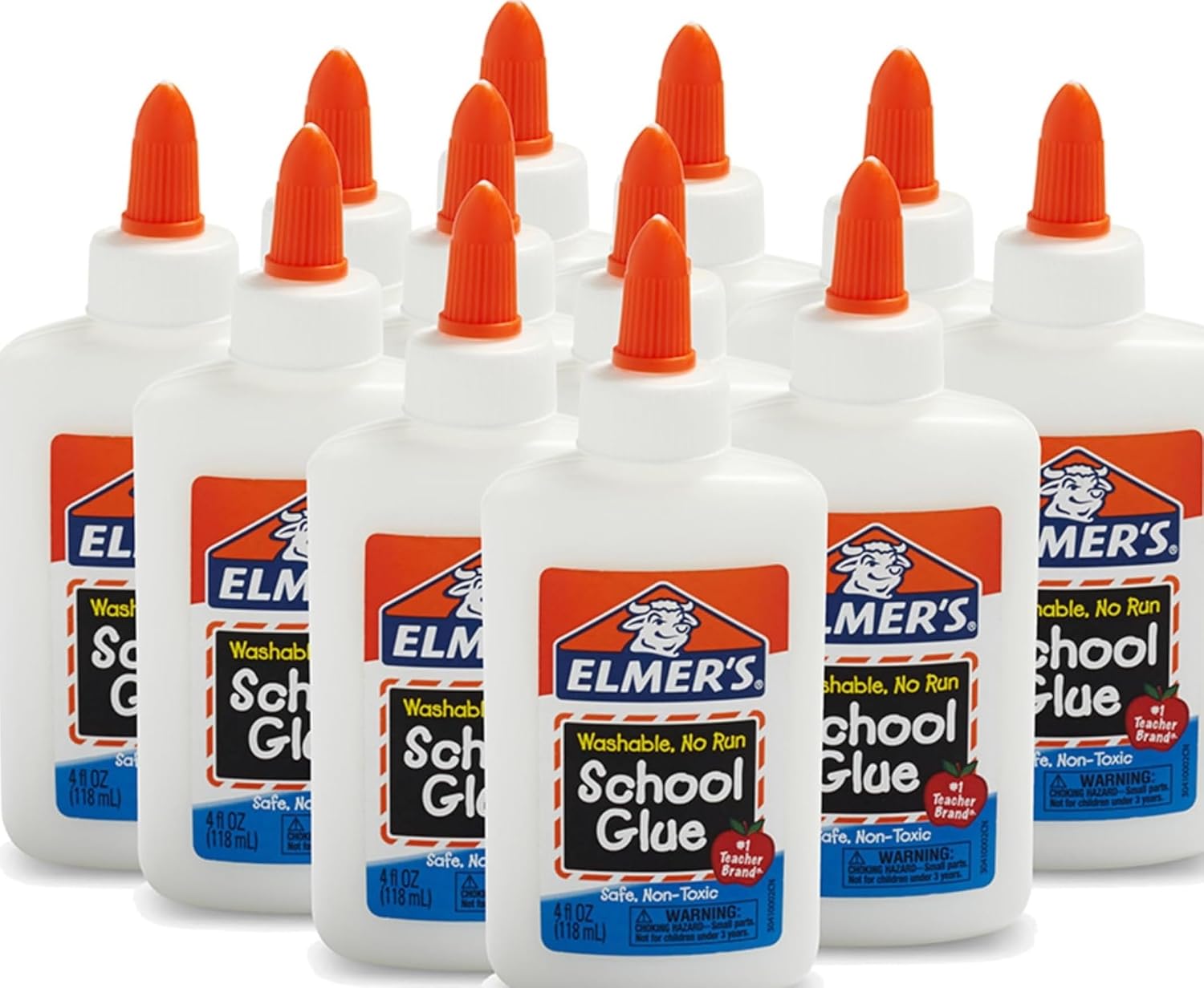 Elmer's Liquid School Glue, Slime & Craft, Safe and Non-Toxic, Washable, White, 4 Ounces Each, 12 Count - For Classroom, Home, Office, Teacher Supplies, #1 Teacher Brand