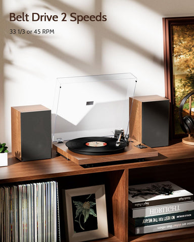 1 BY ONE Bluetooth Turntable HiFi System with 36 Watt Bookshelf Speakers