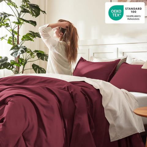 Litanika Burgundy Oversized Queen Comforter Set, 3 Pieces Solid Bedding