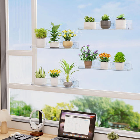 Lifewit Window Plant Shelves 14.6", 2 Pack Acrylic Suction Cup Holder