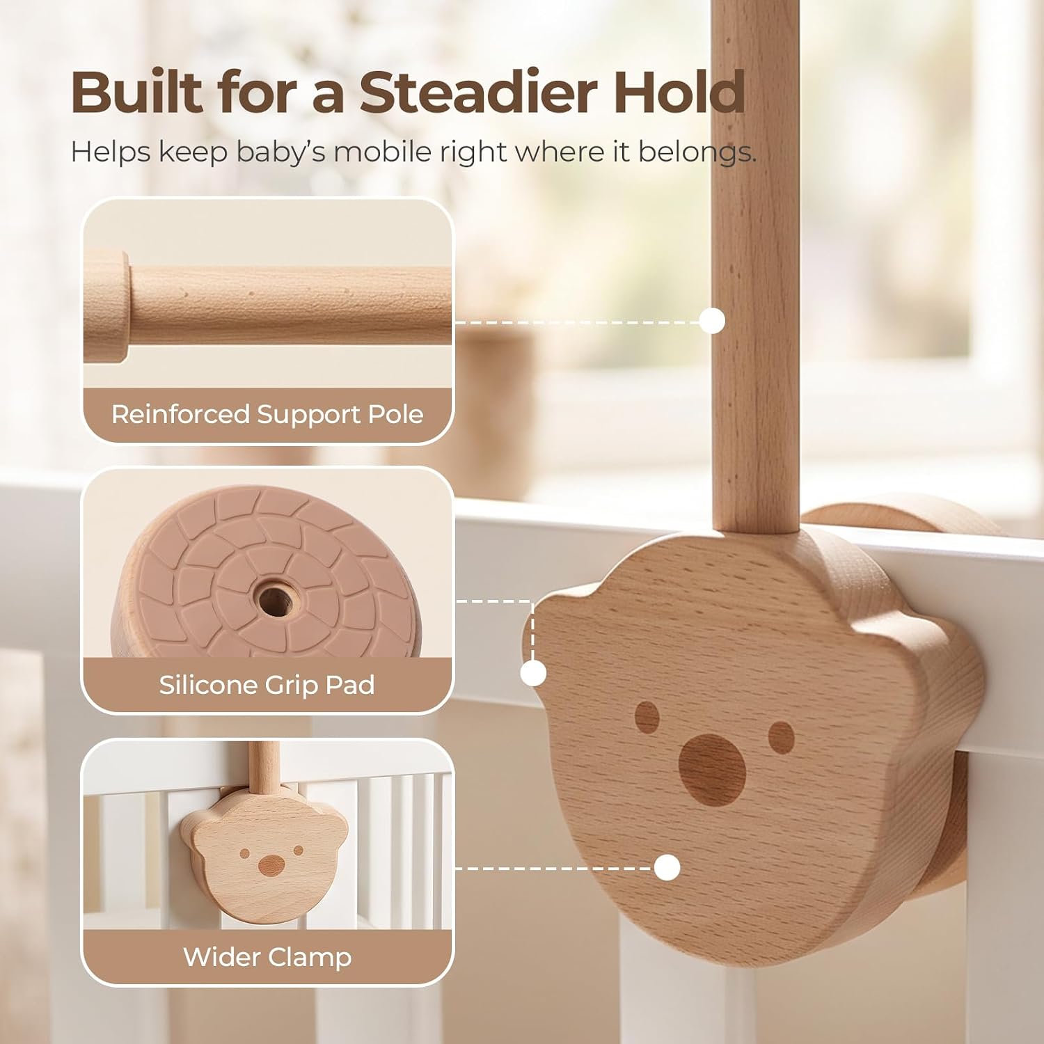 Baby Crib Mobile Arm,HBM 28-33inch Wooden Mobile Arm for Crib Mobile Hanger for Crib Baby Girl Nursery Decor