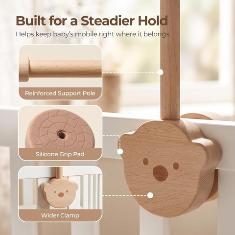 Baby Crib Mobile Arm,HBM 28-33inch Wooden Mobile Arm for Crib Mobile Hanger for Crib Baby Girl Nursery Decor