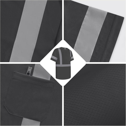 High Visibility Shirts for Men Class 2 Hi Vis Reflective Safety ConstrUCRtion Shirts for Men Women, Short Sleeve Work Shirts, Meet ANSI, Durable & Breathable, UCR-Dark Grey L,3PACK