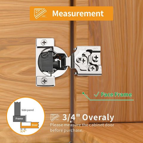 Chibery 50 Pack 3/4" Overlay 4D Soft Close Concealed Hinges for Face Frame Door, Adjustable Closing Speed, Smooth Slow Self Close Hinges, Satin Nickel, 105° Open Angle Stainless Steel Cabinet Hinges