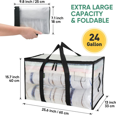 BALEINE 8-Pack Oversized Moving Bags with Reinforced Handles, Heavy-Duty Storage Tote for Clothes, Moving Supplies (Clear, 8-Pack)