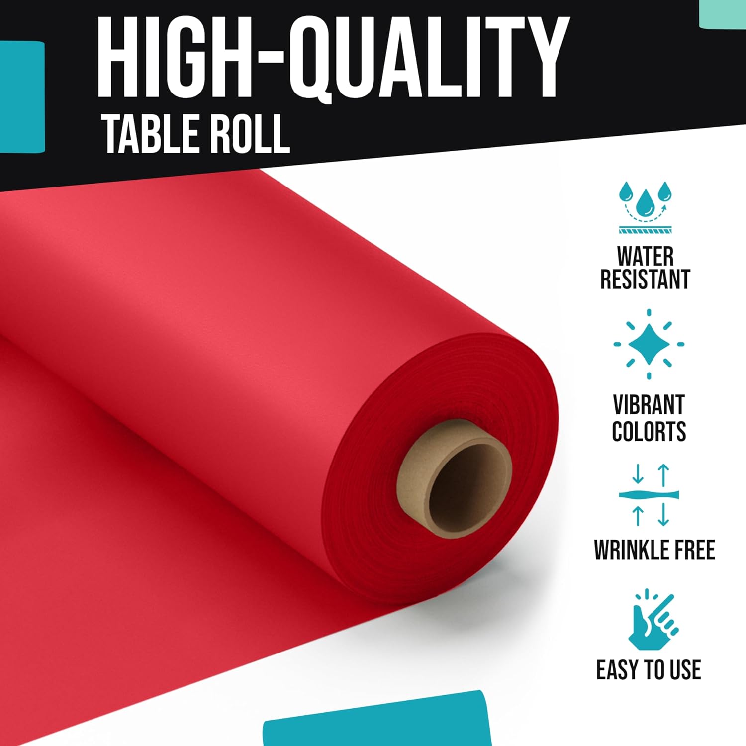 Exquisite Party Solids Red Plastic Table Cover Roll 40" X 100' Table Cloth Plastic Cover Roll - Premium Quality Thick 0.5 MIL Banquet Rolls - Disposable Tablecloth Rolls