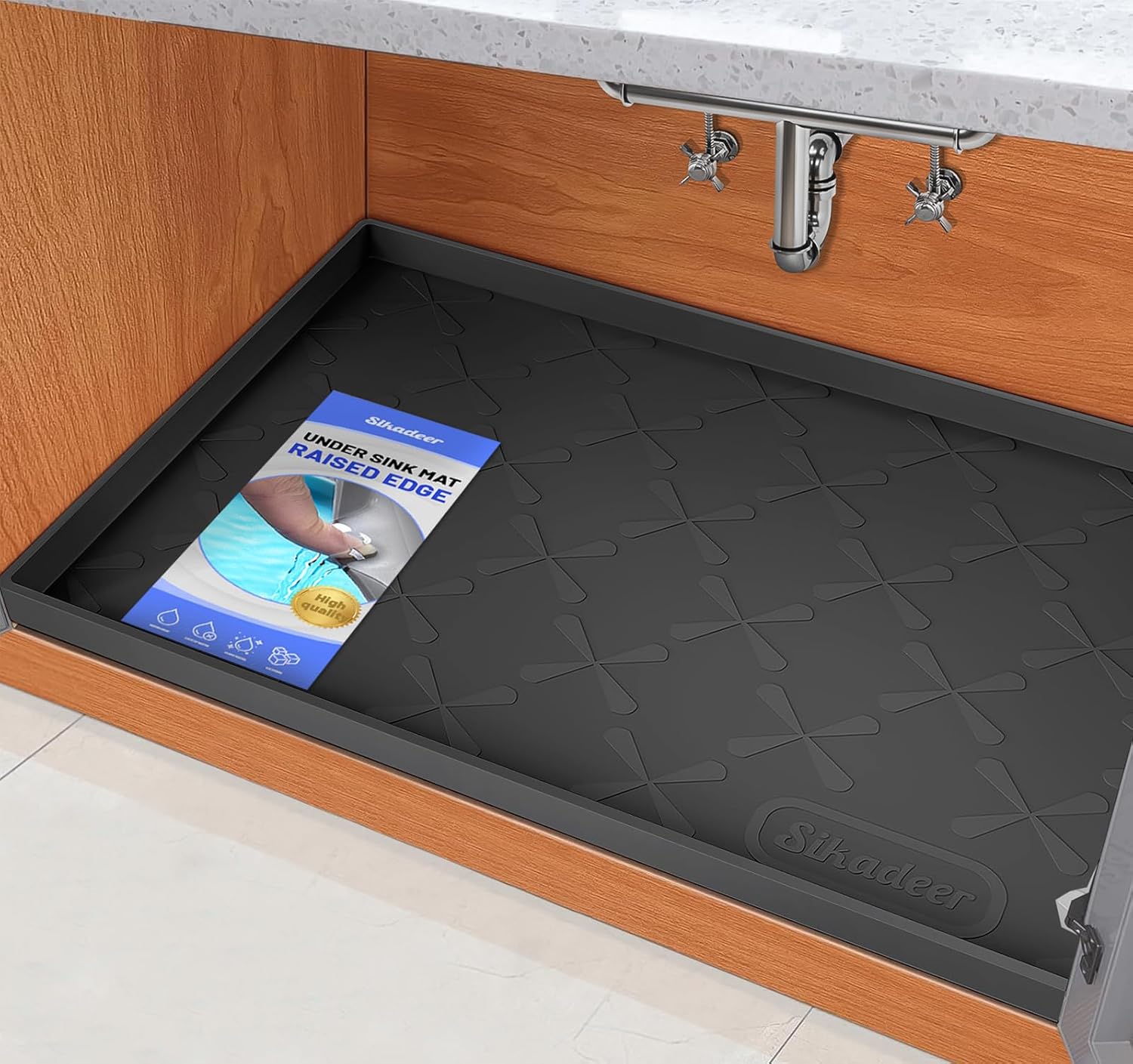 SIKADEER Waterproof Under Sink Mat 34" x 22", Silicone Mat Kitchen liner