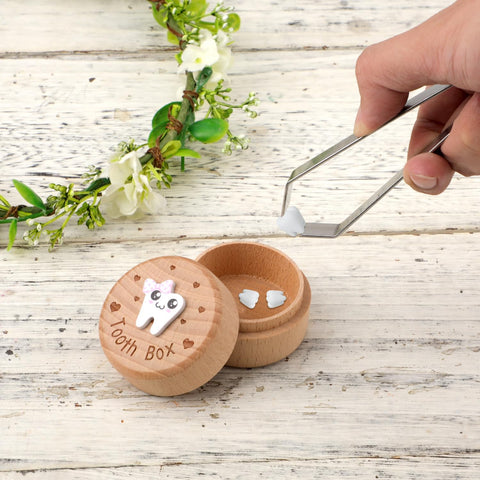 PEUTIER 3D Carved Tooth Fairy Box, Wooden Tooth Storage Box for Lost Teeth
