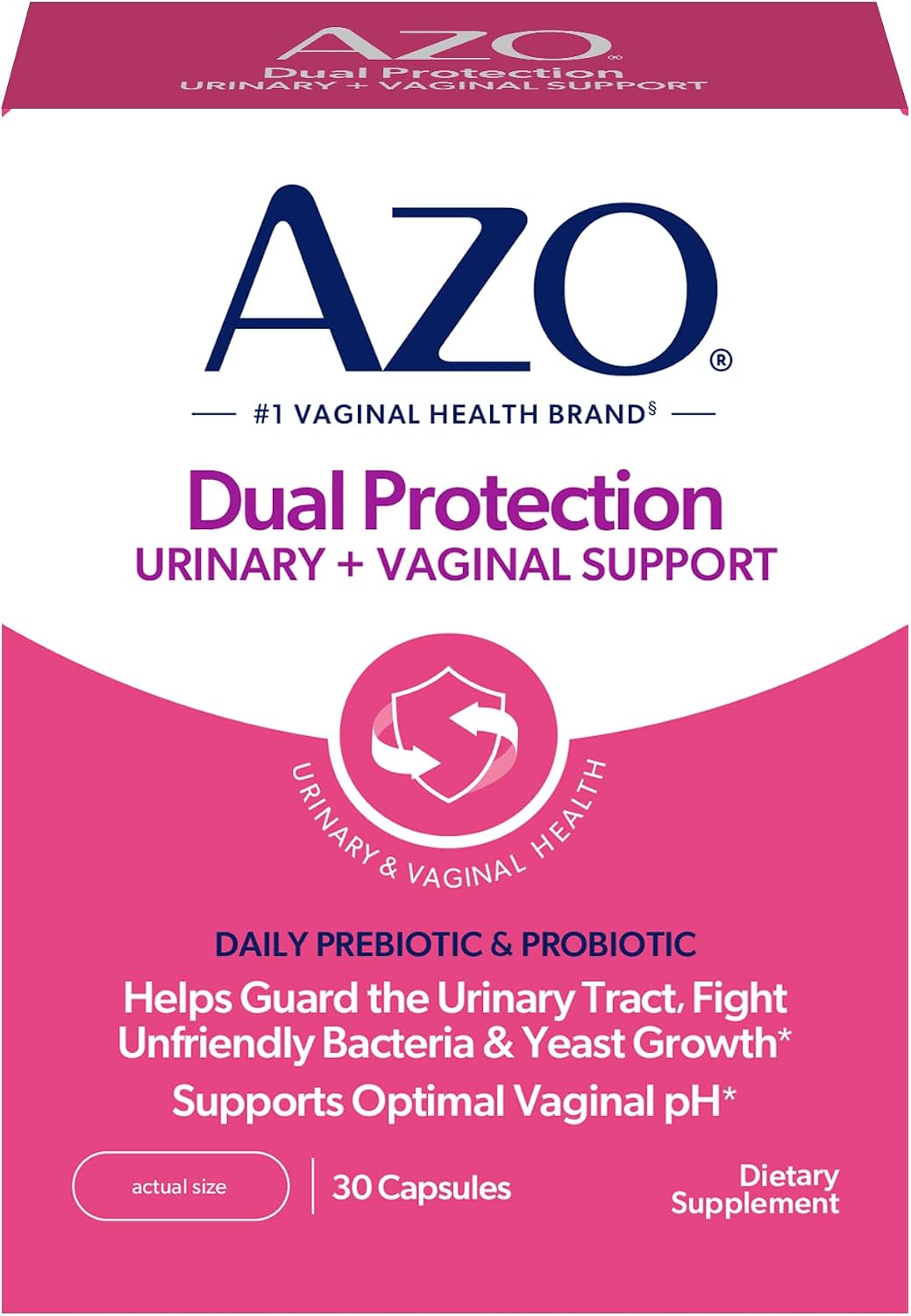 AZO Dual Protection Urinary + Vaginal, Women Probiotics & Prebiotics, 30 Ct | Made For Urinary Tract Health, Fights Unfriendly Bacteria & Yeast Growth, Supports Vaginal pH Balance & Odor*