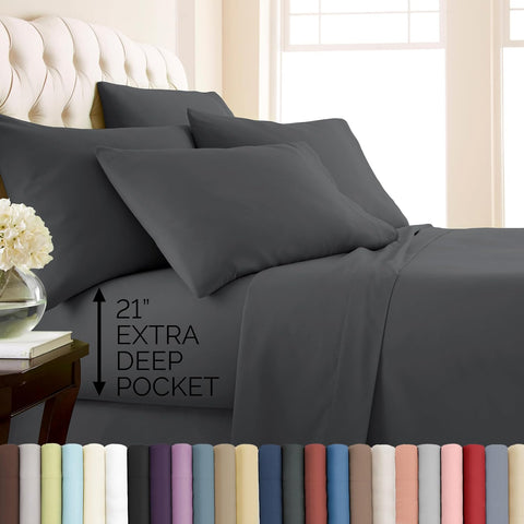 Southshore Fine Living, Inc. 6 Piece, 21 Inch Extra Deep Pocket King Sheet Set - Pet Hair Resistant Sheets, Fade Resistant for Easy Care, Oversized Flat Sheet, Dark Grey King Sheets - Slate