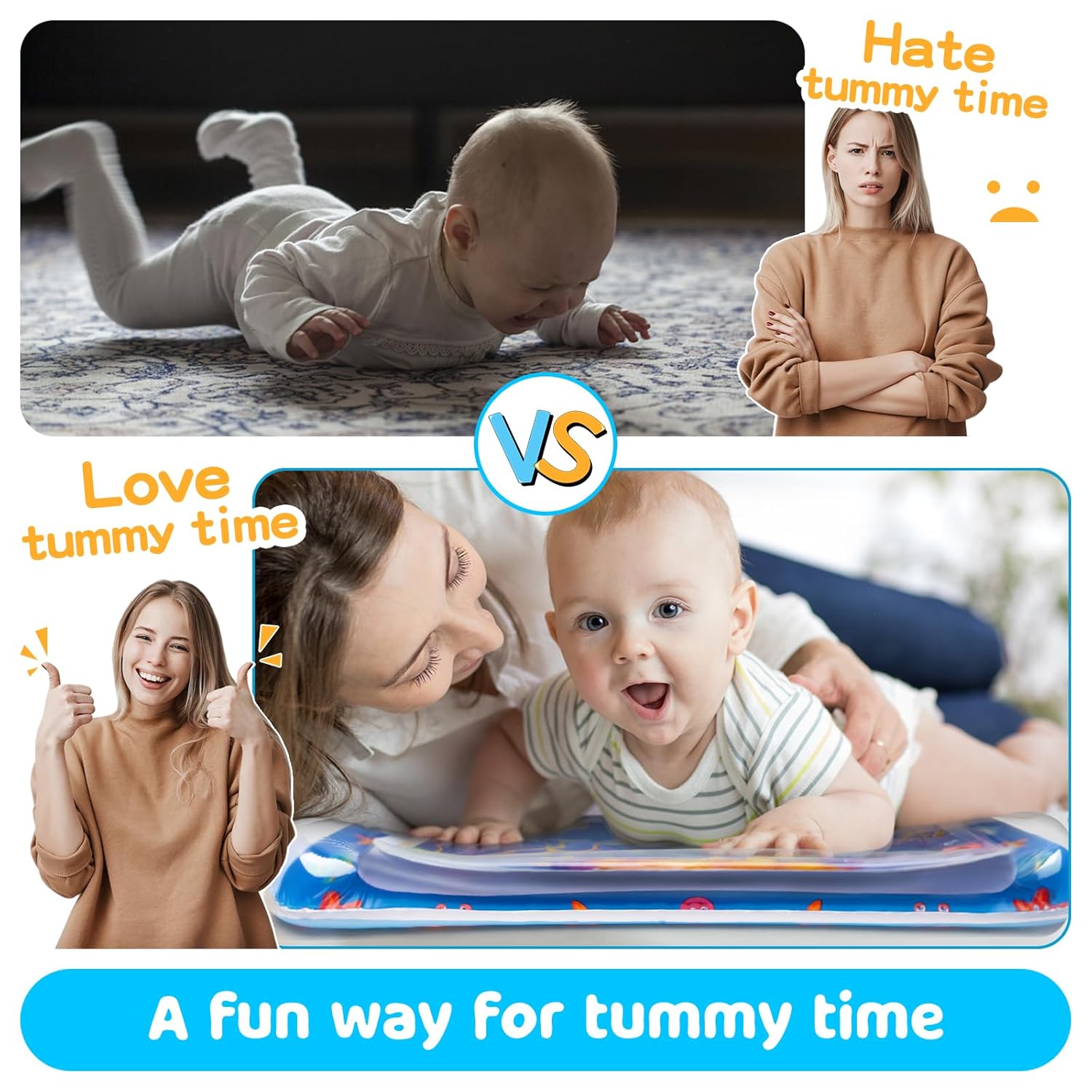 Yeeeasy Tummy Time Water Mat丨Inflatable Tummy Time Water Play Mat for Babies, Infants and Toddlers 3 to 24 Months Promote Development Toys Baby Toys essentials and Gifts