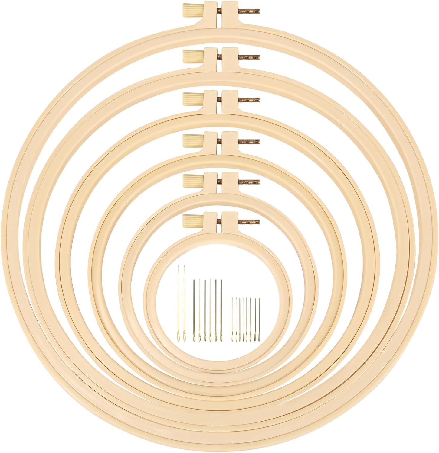 Caydo 6 Pieces Embroidery Hoops with 16 Pieces Needles, 3 Inch to 10 Inch