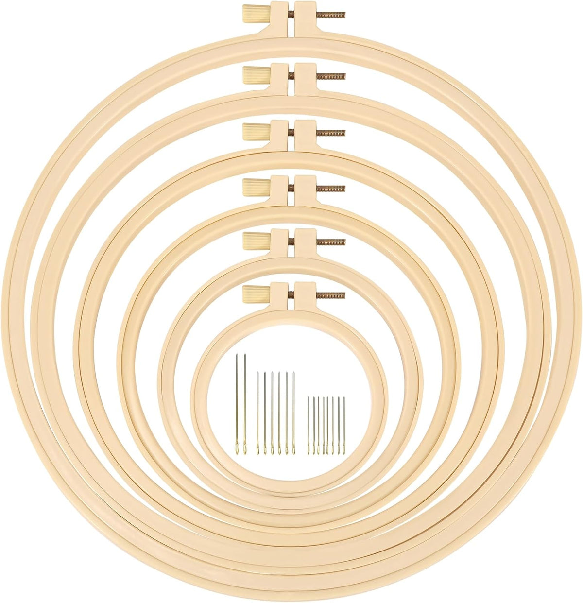 Caydo 6 Pieces Embroidery Hoops with 16 Pieces Needles, 3 Inch to 10 Inch