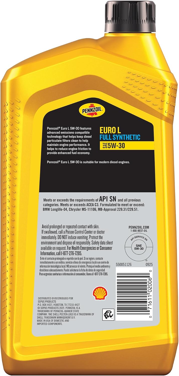 Pennzoil Platinum Euro L Full Synthetic 5W-30 Motor Oil, 1 Quart