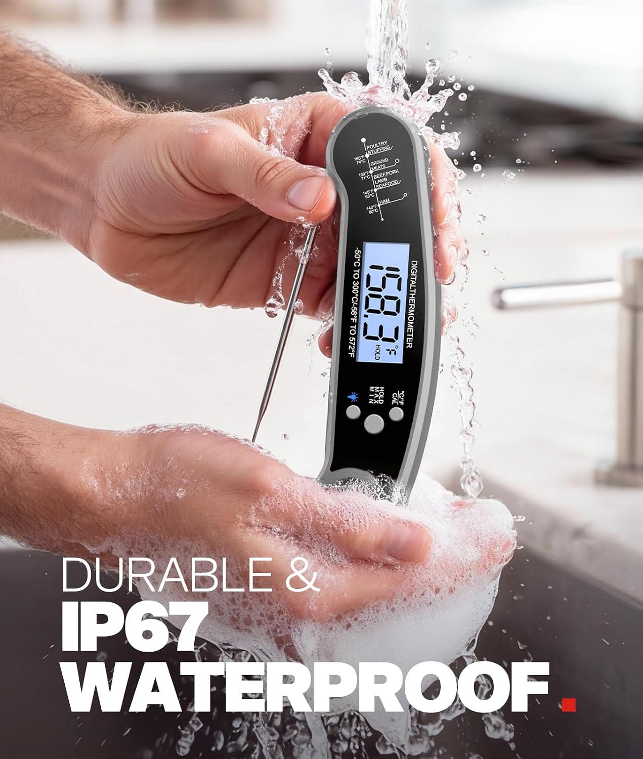 Instant Read Meat Thermometer Digital, Food Thermometer for Cooking, Grey