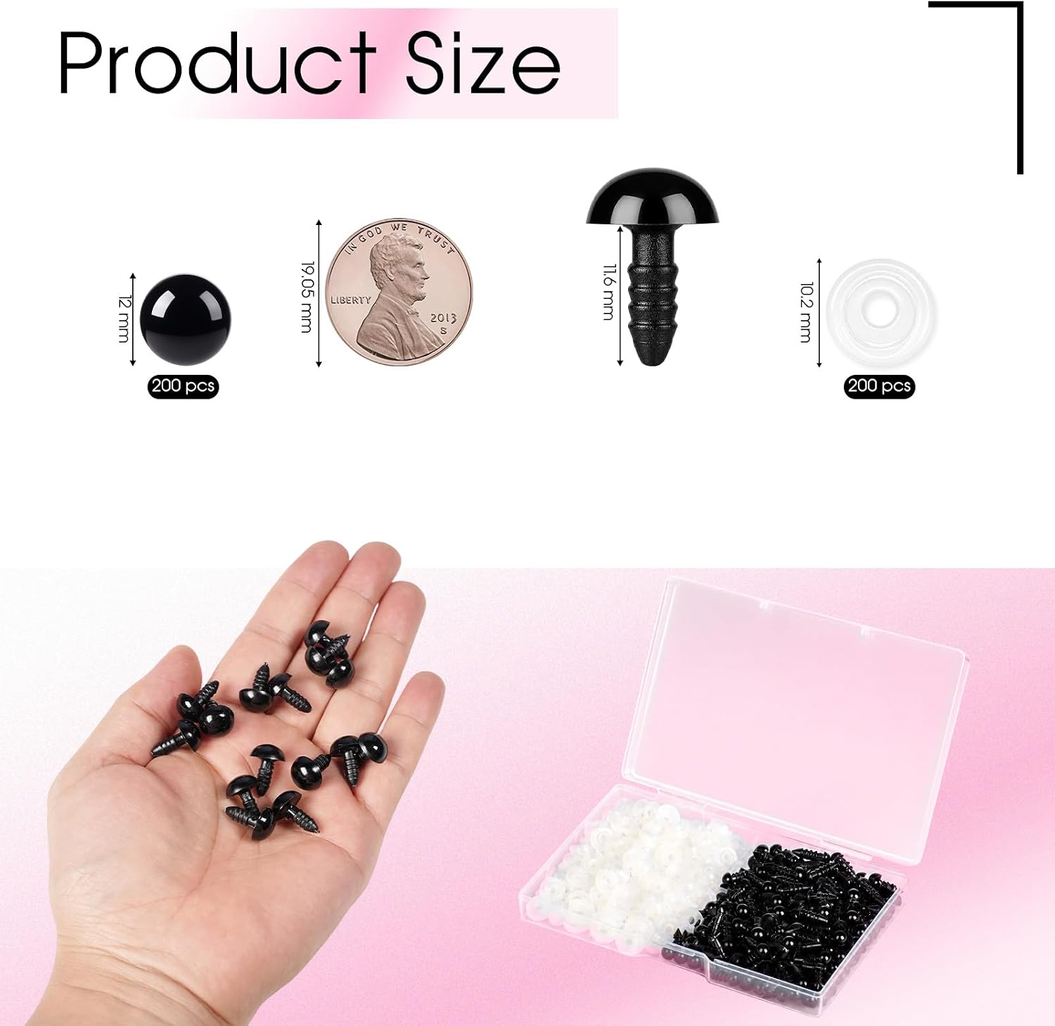 MUCUNNIA 400pcs 12mm Black Safety Eyes with Washers for Crochet Amigurumi