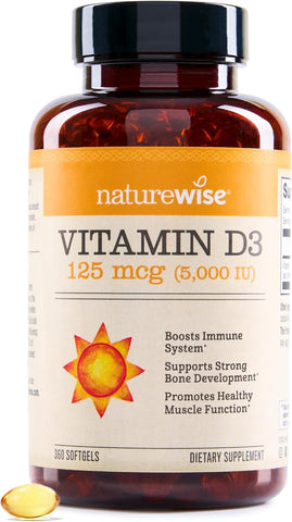 NatureWise Vitamin D3 5000IU Supplement, Immune Support, 360 Mini Softgels