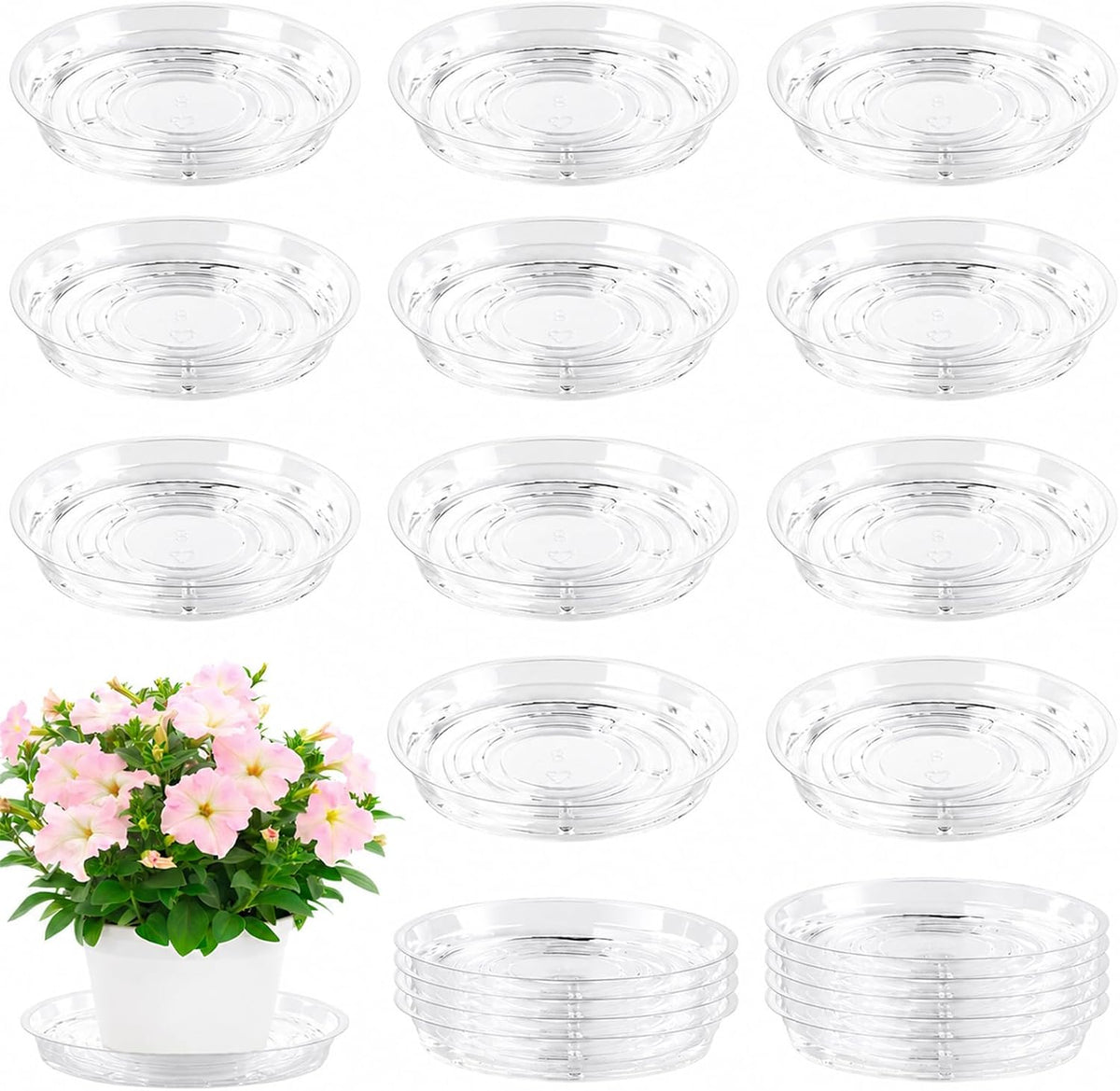 20 Pack Clear Plastic Plant Saucer 8 Inch Drip Trays Small Plant Plate Dish for Indoor Flower Pots and Planters, Bulk