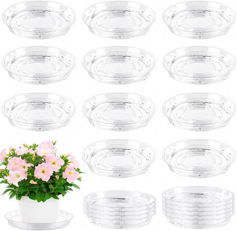 20 Pack Clear Plastic Plant Saucer 8 Inch Drip Trays Small Plant Plate Dish for Indoor Flower Pots and Planters, Bulk