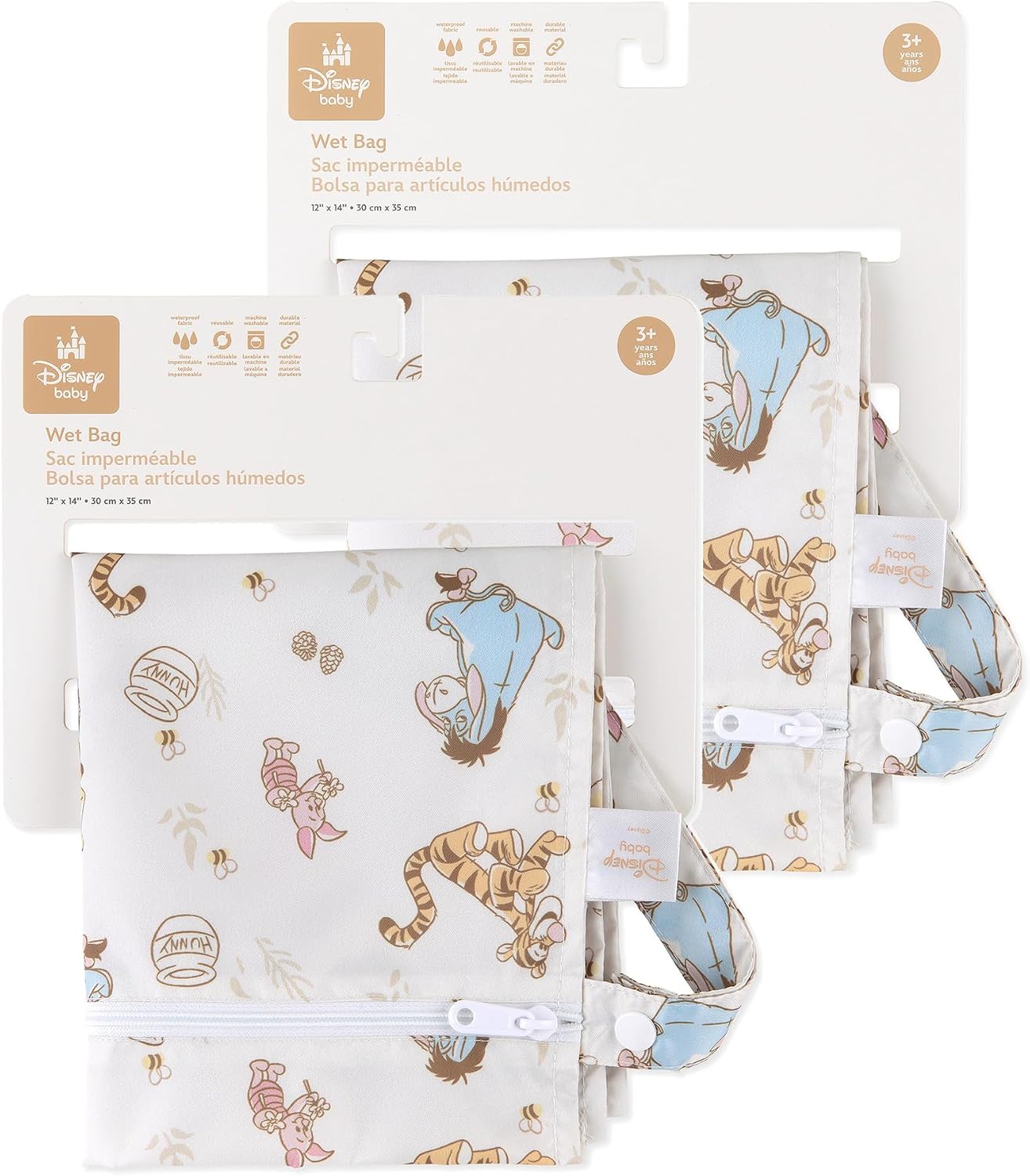 Bumkins - Disney - Waterproof Wet Bag - For Baby, Travel, Swim Suit, Cloth Diapers, Pump Parts, Pool, Gym, Toiletry, Strap to Stroller - Reusable & Easy to Clean - 2pk - Winnie & Friends