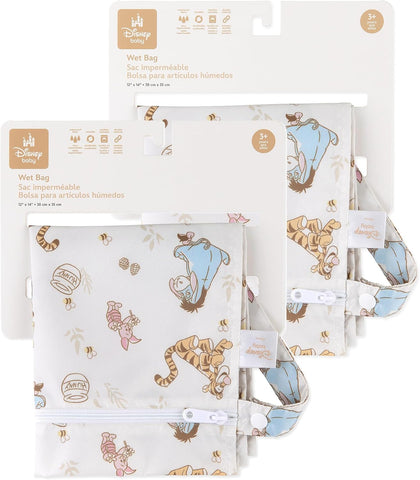 Bumkins - Disney - Waterproof Wet Bag - For Baby, Travel, Swim Suit, Cloth Diapers, Pump Parts, Pool, Gym, Toiletry, Strap to Stroller - Reusable & Easy to Clean - 2pk - Winnie & Friends