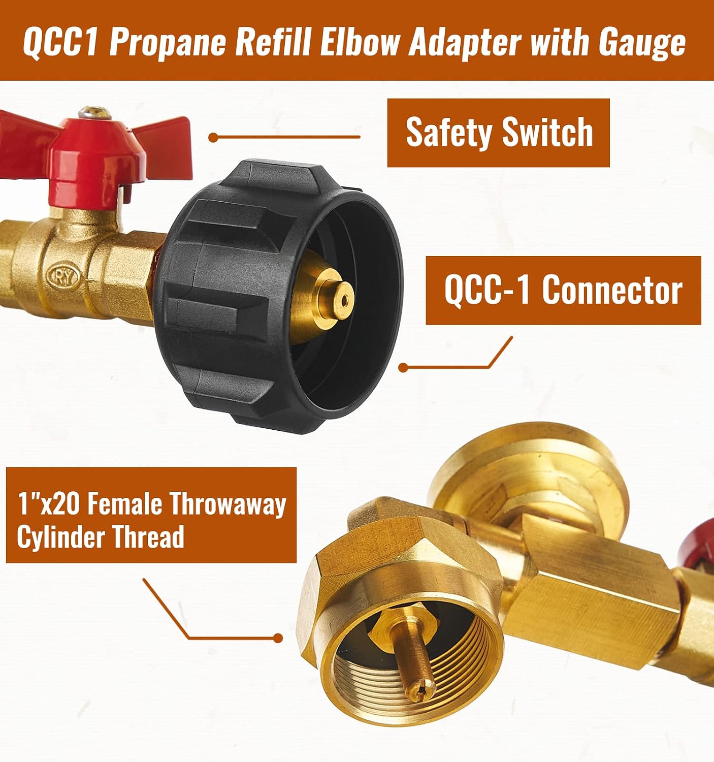 CALPOSE Propane Refill Adapter with Valve and Gauge