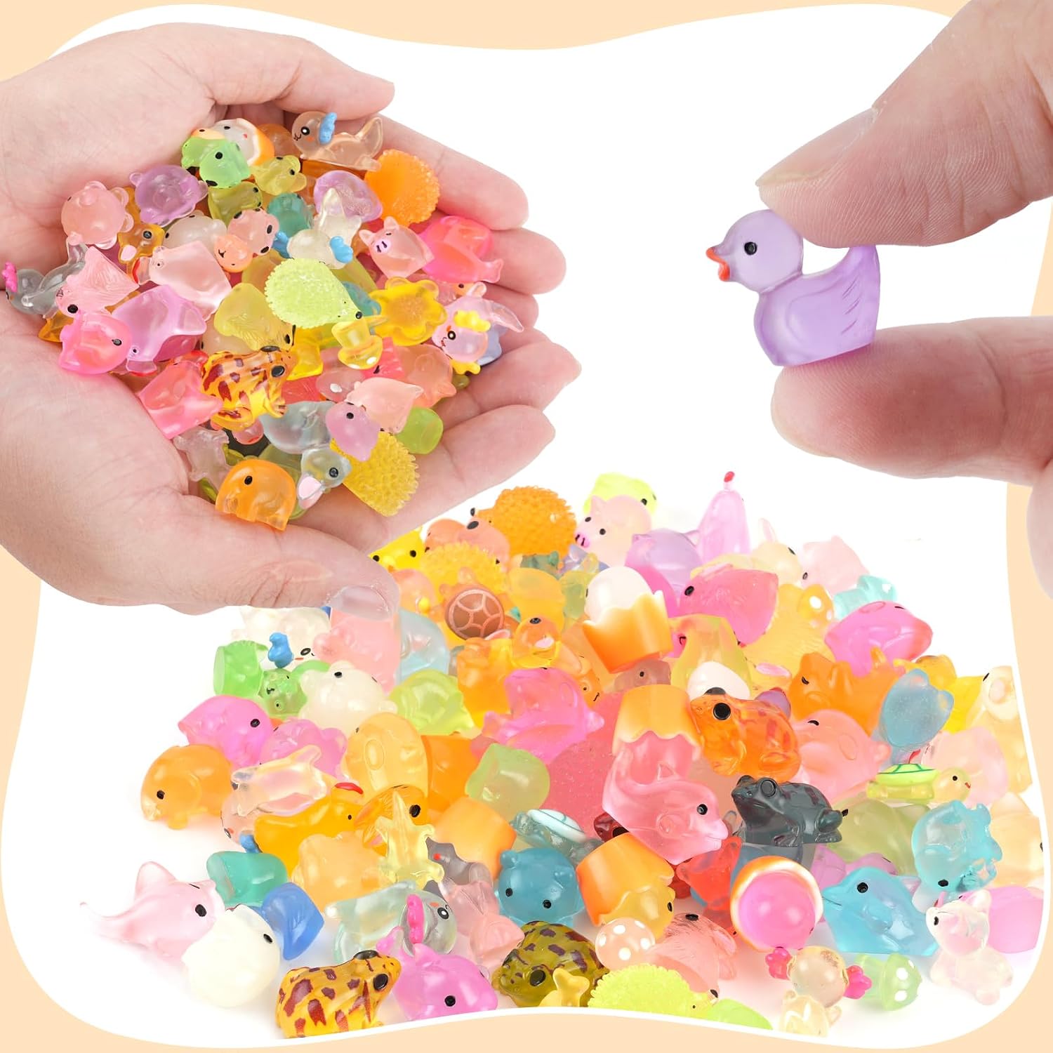 100Pcs Luminous Mini Resin Animals Bulk, 20 Styles Glow in The Dark Plastic Tiny Animals Figures for Fairy Garden, Dollhouse, Aquarium, Party Favors & Home Decor Crafts