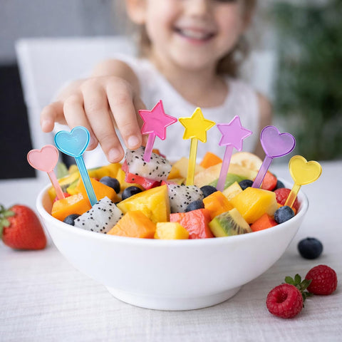 GET FRESH 30 Forks for Kids - Fruit Picks, Bento Box Picks, Reusable Mini Toothpick Sticks, Heart Dessert Forks for Children Party and Lunch Box