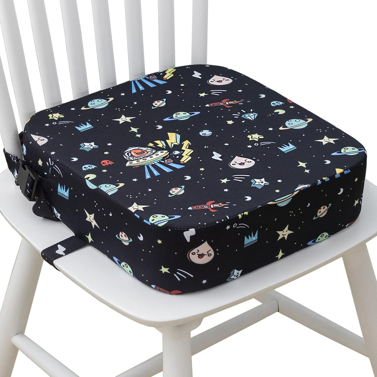 Eiury Toddler Booster Seat for Dining Table, Portable Kids Booster Seat with Safety Buckles Portable Increasing Booster Cushion with Non-Slip Bottom (Black Astronaut)