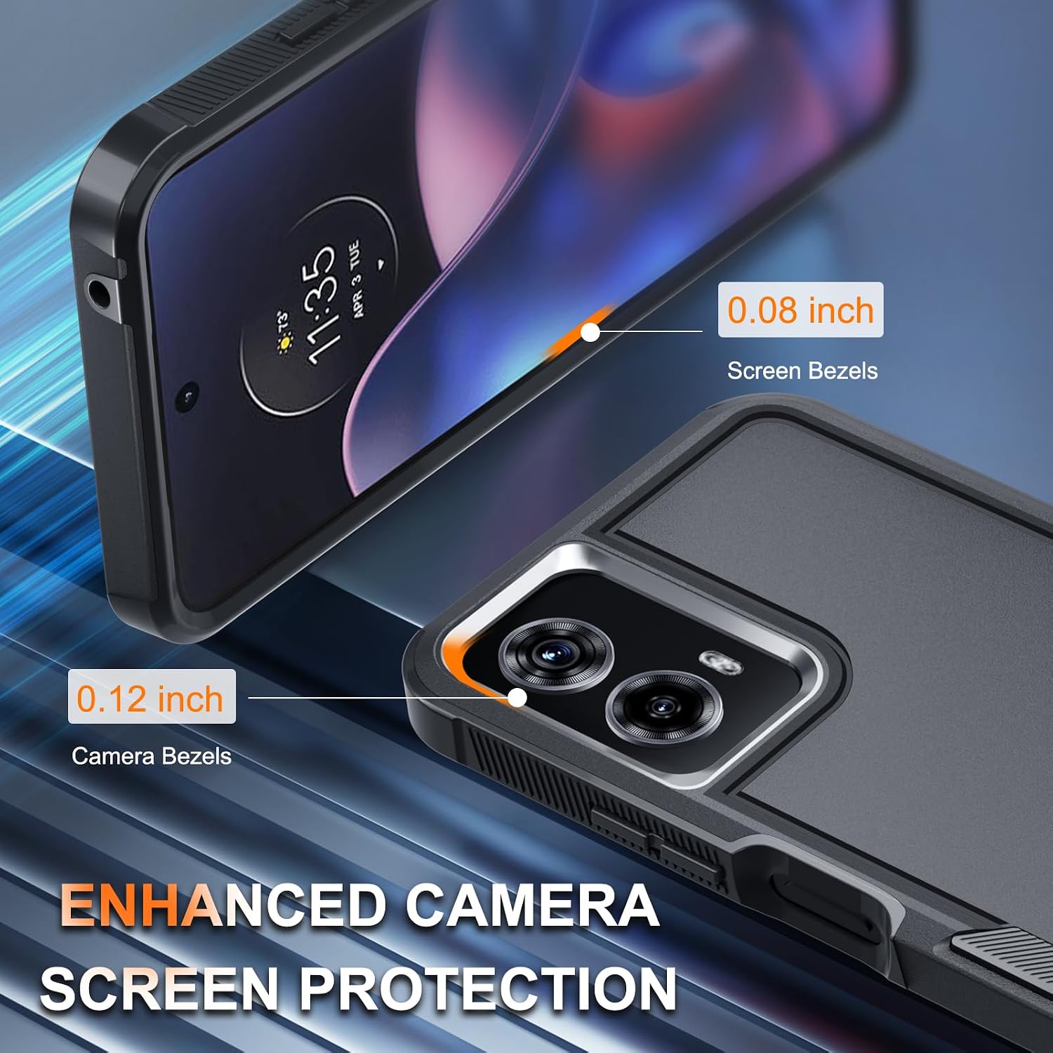 Case Compatible with Moto G 5G 2024, Full Body Heavy Duty Rugged Shockproof Protective Phone Cover with Lanyard Strap, Tempered Glass Screen Protector, Black Matte