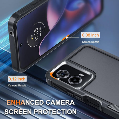 Case Compatible with Moto G 5G 2024, Full Body Heavy Duty Rugged Shockproof Protective Phone Cover with Lanyard Strap, Tempered Glass Screen Protector, Black Matte