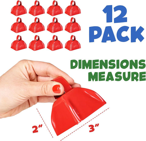3 Inch Red Metal Cowbells (12-Pack) Loud Cheering Noise Makers