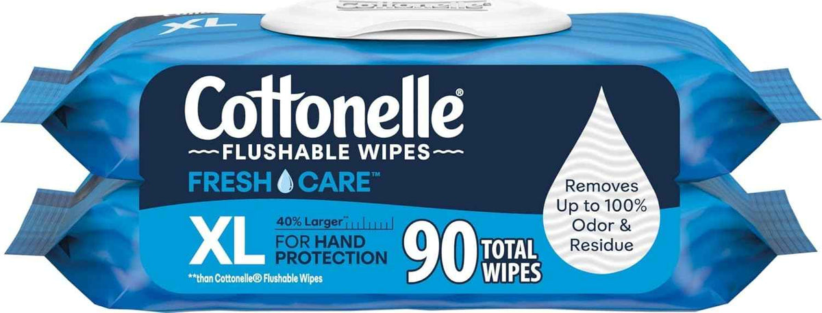 Cottonelle XL Flushable Wipes, 2 Packs, 45 Wipes per Pack