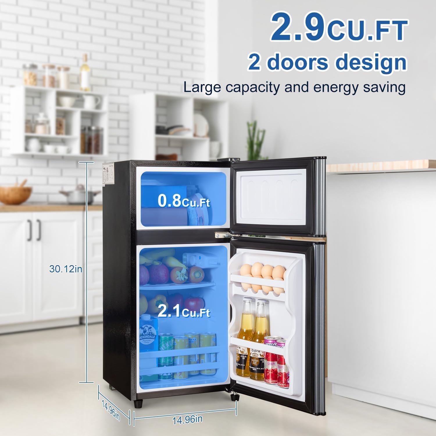 2.9 Cu.Ft Mini Fridge with Freezer, Compact Double Door Refrigerator