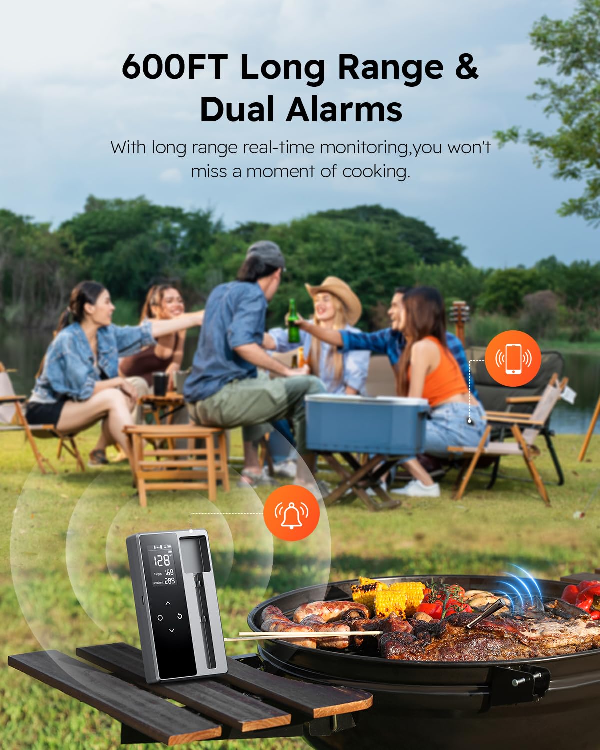 Wireless Meat Thermometer Digital, Smart Bluetooth Instant Read, Grey