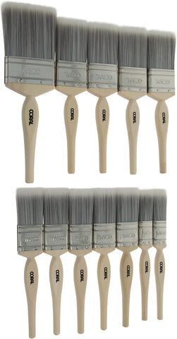 Coral 31409 Painter's Dozen Paint Brushes 12Pk - Trade Pro Quality - FSC Wood Handles - House Paint Brushes for Walls 2x1, 5x1.5, 4x2, 3" - Ideal Wall Paint Brushes for House Painting